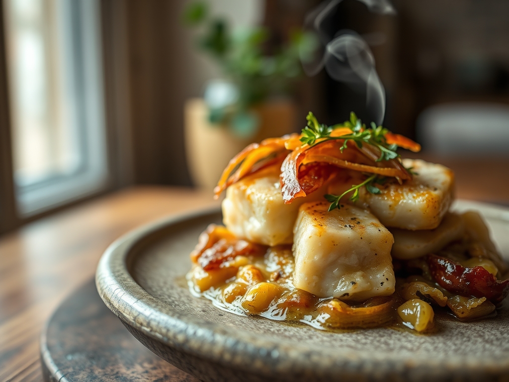 Bacalhau à minhota com cebolada