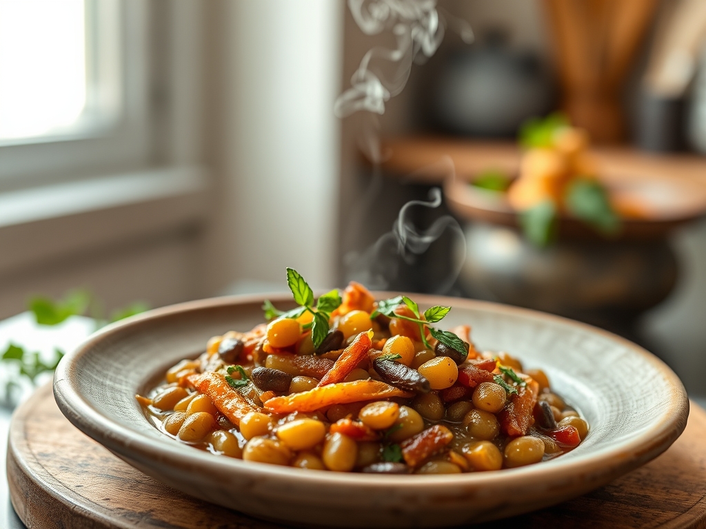 Lentilhas com legumes da horta